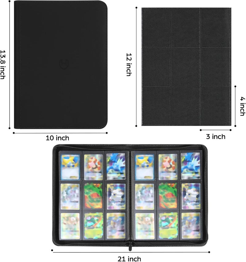 Pemocyny Card Binder 9 Pocket with Zipper, 648 Pockets Trading Card Holder Book, Premium PU Cover Zip Folder Binder, Side Loading Carrying Case Binder Album for TCG, MTG, Sports Cards, Game Cards - Image 2